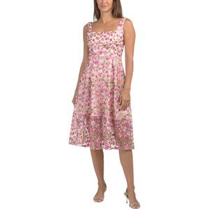 ADRIANNA PAPELL Sleeveless Floral Embroidered Midi Dress